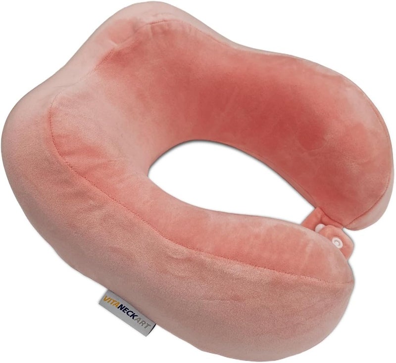VITANECKART Hump Travel Pillow, High-end Memory Foam Neck Pillow, Double Support for Neck, Head and Chin, 360° Ergonomic Design Full Neck wrap Pillow, Suitable for Office, Airplane and car (Pink) - Image 1